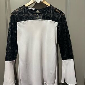 Elegant Black and White Lace Women's Top